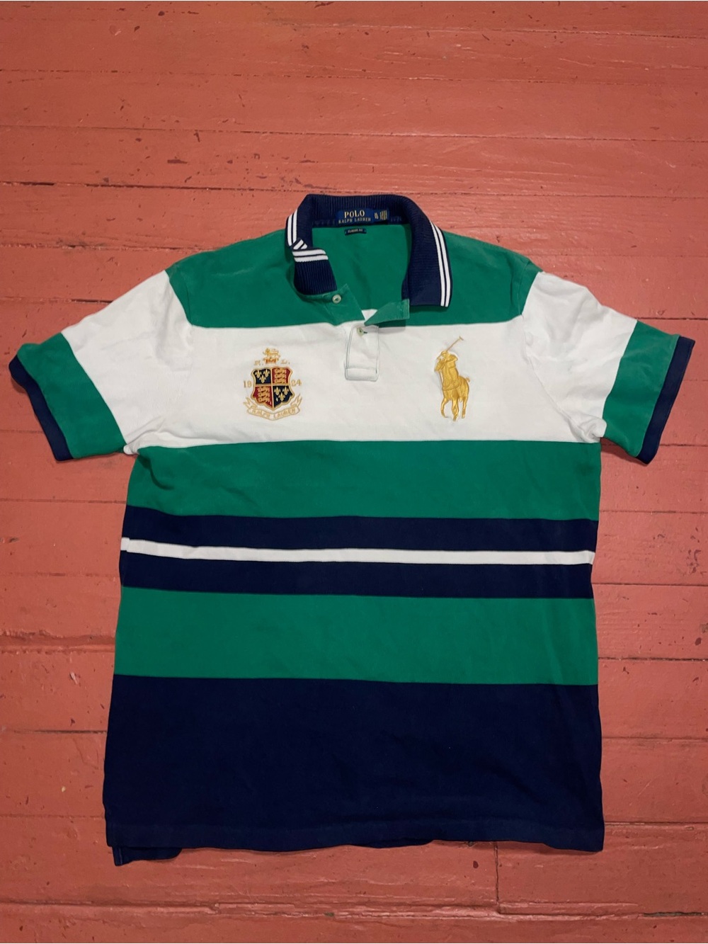 Polo by Ralph Lauren Green, Navy & White Striped Rugby Polo